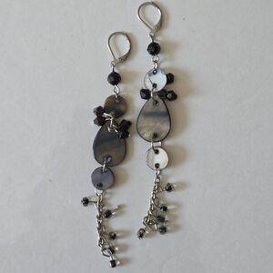 Chic Silver and Black Dangle Shell Earrings